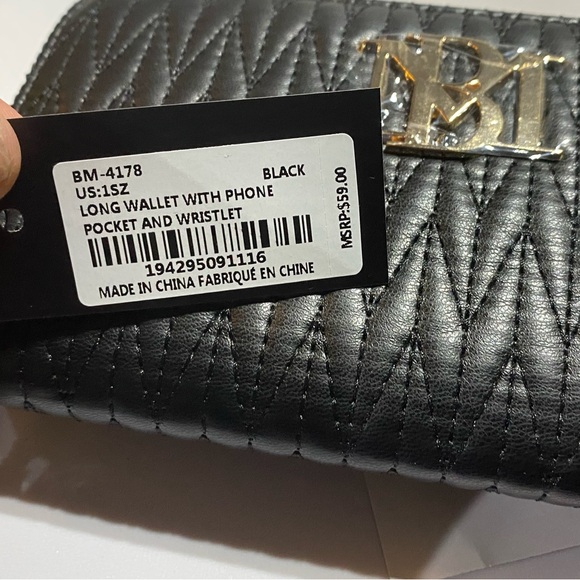 Badgley Mischka Black Braid Quilted Long Wallet - Picture 3 of 9
